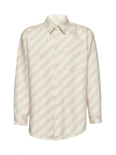 Marni Beige Striped Denim Boxy Shirt In Multi