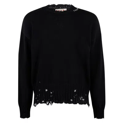 Marni Boxy Fit Crewneck Sweater In Black