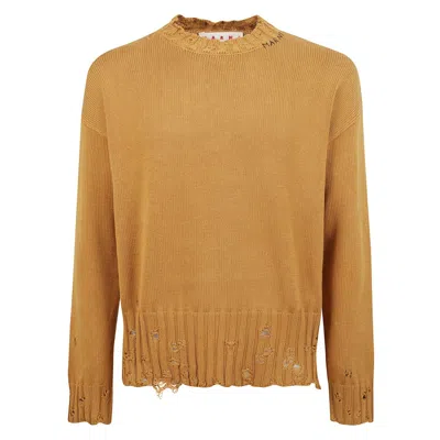 Marni Boxy Fit Crewneck Sweater In Brown