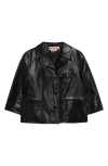 Marni Boxy Fit Elbow Sleeve Leather Jacket In Black