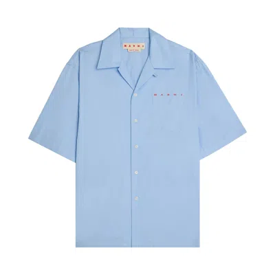Pre-owned Marni Boxy Fit Logo Bowling Shirt 'iris Blue' | Men's Size 48