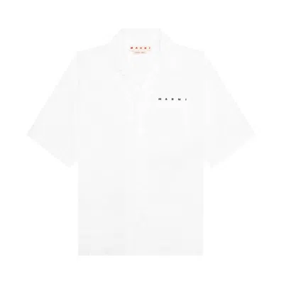 Pre-owned Marni Boxy Fit Logo Bowling Shirt 'lily White' | Men's Size 56