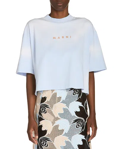 Marni Light Blue Crew Neck Logo Print T-shirt