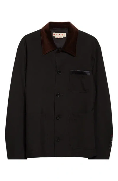 Marni Cotton Velvet And Satin-trimmed Grain De Poudre Wool Jacket In Gray