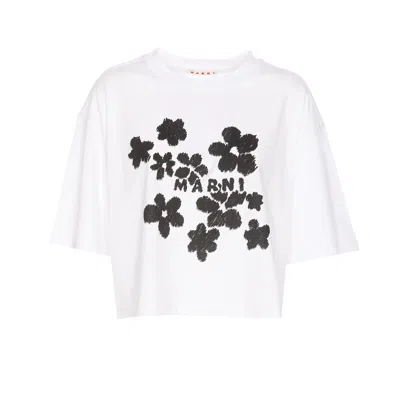 Marni Boxy Printed T-shirt In Blanco