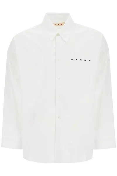 Marni Logo Printed Long-sleeved Shirt In White