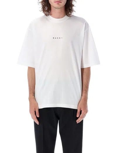 Marni Boxy T-shirt  Logo In Lili White