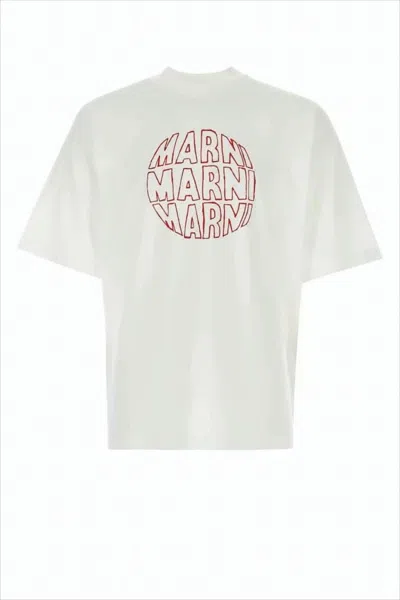 Marni Boxy White Cotton T-shirt With Bold Graphic Print