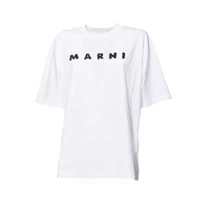 Marni Boxy White Jersey T-shirt With Scribbled Logo