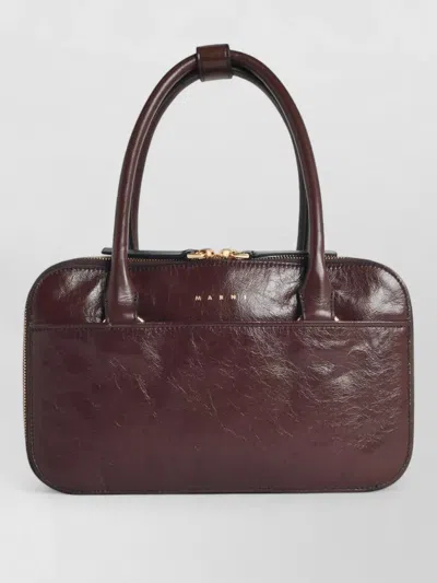 Marni Boxyne Sudan Small Leather Shoulder Bag In Burgundy