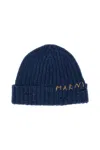 Marni Braided Wool Cap With Embroidery In Blue