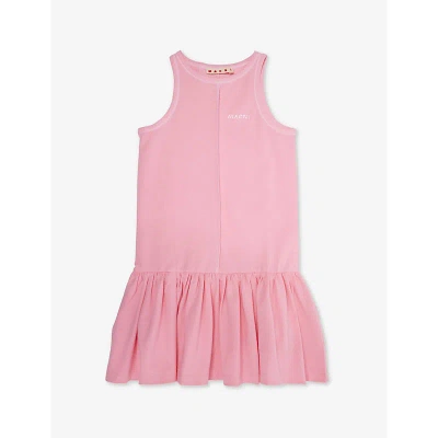 Marni Girls Light Candy Pink Kids Brand-embroidered Sleeveless Stretch-cotton Dress 6-12 Years