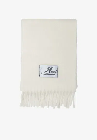 Marni Brand Logo Wool Scarf In White