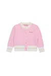 Marni Cardigan In Cotone Con Logo In Pink