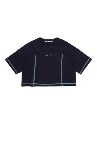 Marni Kids' T-shirt Cropped Con Logo In Blue
