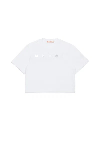 Marni Kids' Branded Cropped T-shirt In White