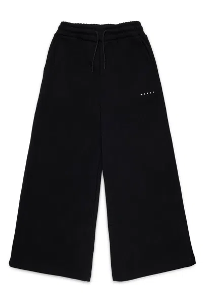 Marni Kids' Branded Fleece Wide-leg Pants In Black