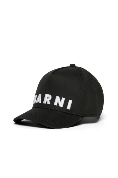 Marni Branded Gabardine Baseball Cap In Black