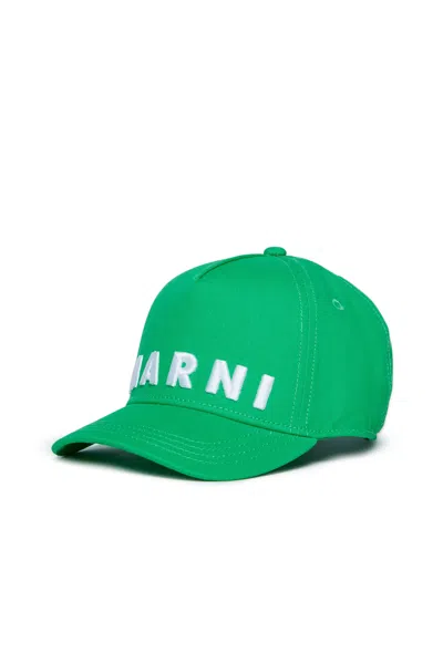 Marni Cappello Da Baseball In Gabardina Con Logo In Green