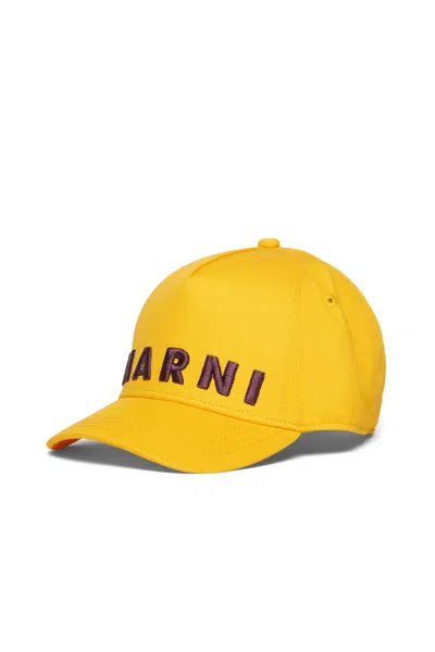 Marni Branded Gabardine Baseball Cap In Yellow