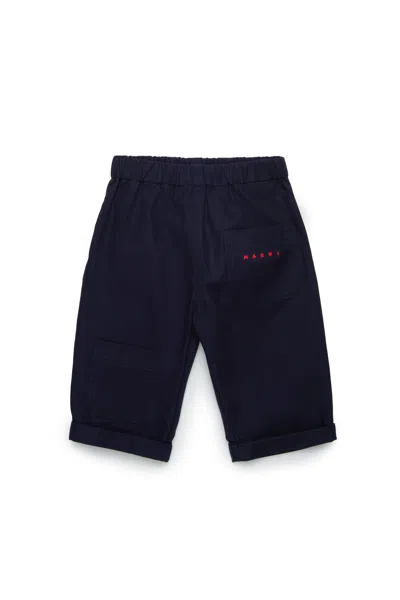 Marni Babies' Branded Gabardine Pants In Blue