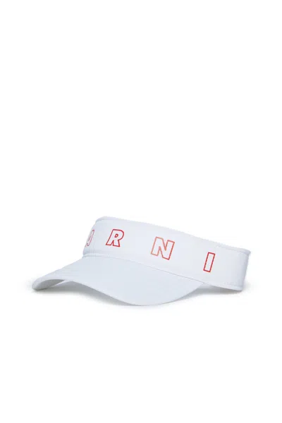 Marni Branded Gabardine Visor With  Outline Logo In White