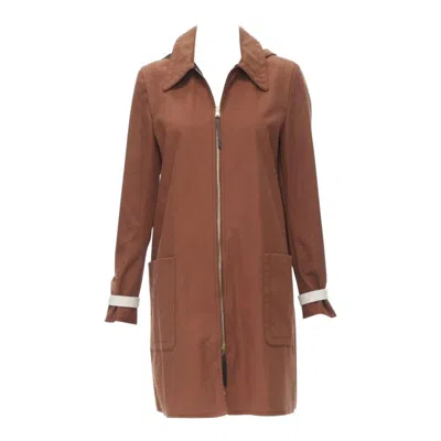 Pre-owned Marni Brick Red Cotton Strapped Cuff Zip Front Hooded Overcoat It40 S