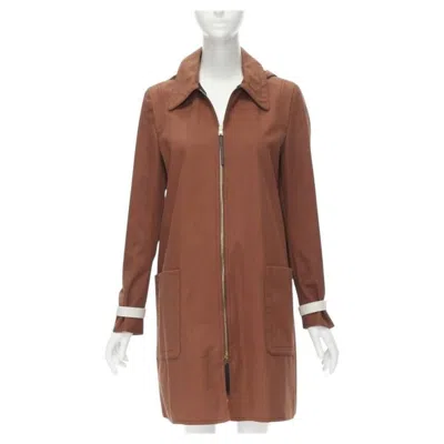 Pre-owned Marni Brick Red Cotton Strapped Cuff Zip Front Hooded Overcoat It40 S