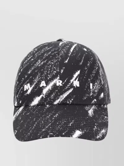 Marni Brim Curve Pattern Print Hats In Black