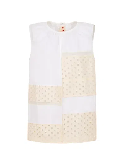 Marni Broderie Anglaise Sleeveless Blouse In White