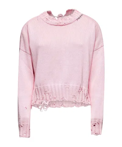 Marni Dishevelled Cotton Sweater In Pink