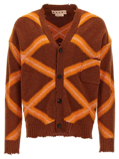 Marni Distressed V-neck Cardigan In Multicolour