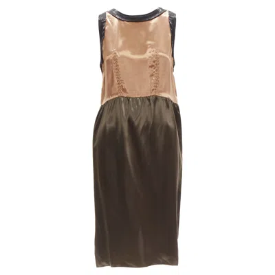 Marni Bronze Satin Colorblocked Sleeveless Dress