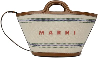 Marni Brown & Beige Tropicalia Small Tote In Zo706 Natural/moka