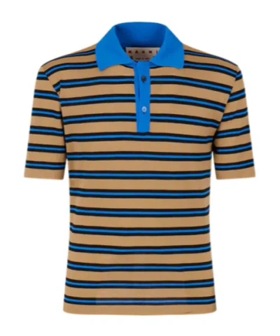 Marni Brown And Blue Striped Wool Polo Shirt