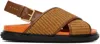 Marni Crossover Fussbett Sandal In Raffia Effect Fabric And Leather In Zo140 Siena/apricot