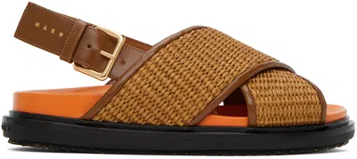 MARNI BROWN & ORANGE FUSSBETT CRISS-CROSS SANDALS