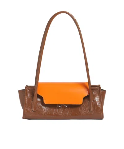 Marni Trunkette Two-tone Crinkled Leather Shoulder Bag In Brown