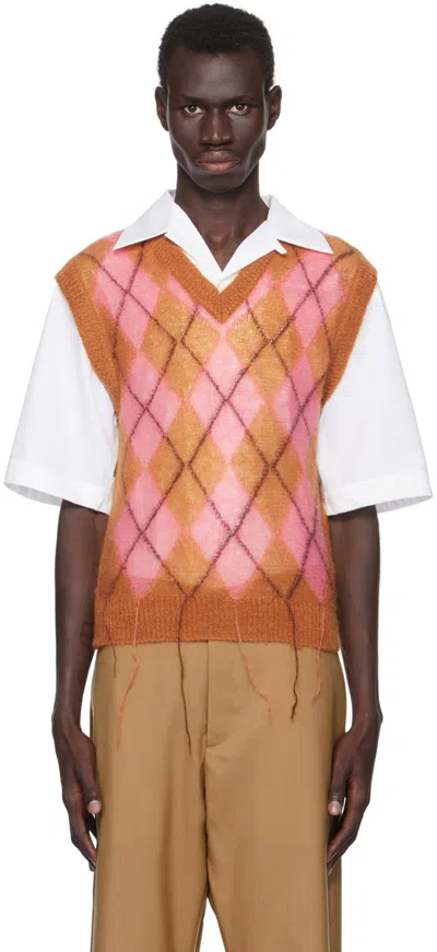 MARNI BROWN & PINK ARGYLE VEST