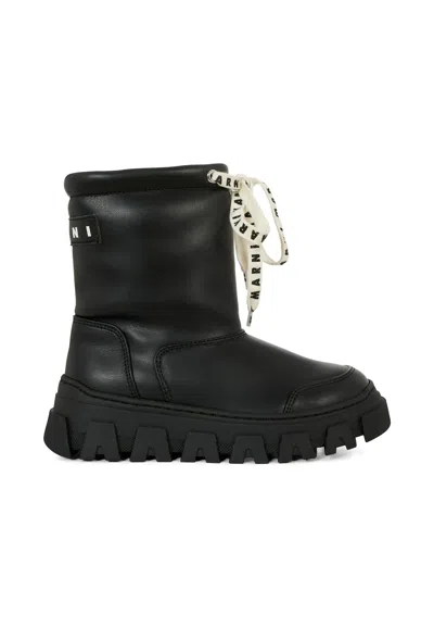 Marni Kids' Brown Ankle Boots For Girl With Logo In Black