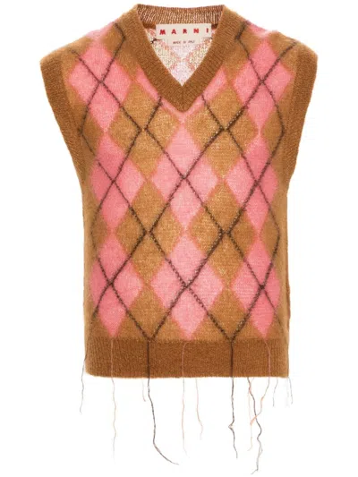 MARNI BROWN ARGYLE-KNIT VEST