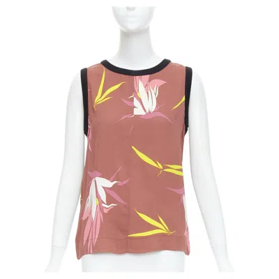 Pre-owned Marni Brown Black Cotton Blend Tropical Floral Print Tank Top It40 S