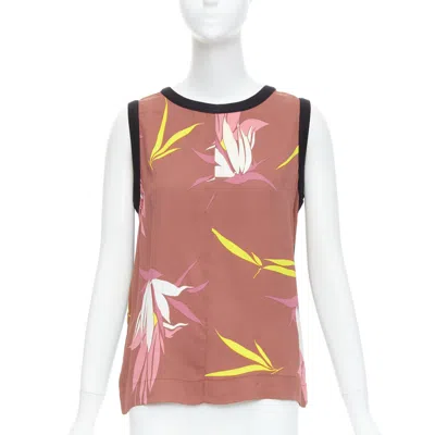 Pre-owned Marni Brown Black Cotton Blend Tropical Floral Print Tank Top It40 S