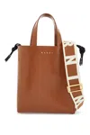 Marni Brown Calf Leather Shopping Bag With Minimalist Design And Shoulder Strap In Brown