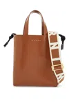 Marni Brown Calf Leather Shopping Bag With Minimalist Design And Shoulder Strap In Brown