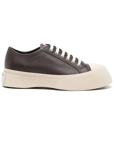 Marni Lace-up Leather Sneakers In Brown