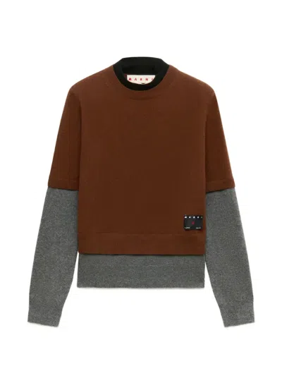 Marni Brown Cashmere Jumper With Layered Effect