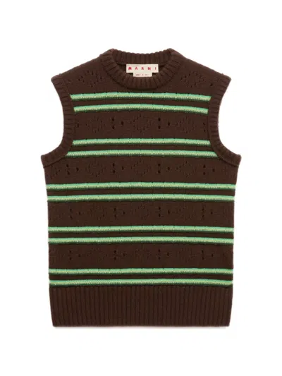 Marni Cashmere Vest Sleeveless Striped Ribbed Finish In Black