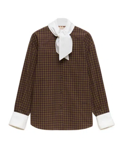 Marni Brown Checked Poplin Shirt With Neck Tie