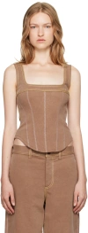 Marni Brown Contrast Stitching Denim Tank Top In 00m40 Raisin